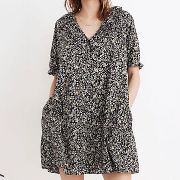 Madewell Ruffle Floral Print Button Front Trapeze Mini Dress | Size Small - Picture 2 of 9